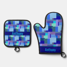 Blauer Ofen - Mitt und Topf Ofenhandschuh & Topflappen-Set