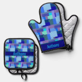 Blauer Ofen - Mitt und Topf Ofenhandschuh & Topflappen-Set (Vorderseite/Rückseite)