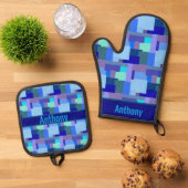 Blauer Ofen - Mitt und Topf Ofenhandschuh & Topflappen-Set (Oben Unten)