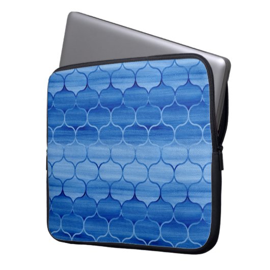 Blauer Ogee Muster Laptopschutzhülle (Vorderseite Links)