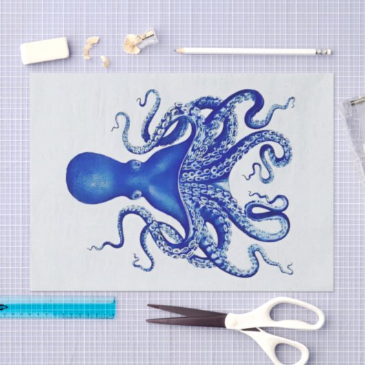 Blauer Oktopus auf weißem Hintergrund Seidenpapier (Handwerk)