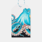 Blauer Oktopus auf weißem Tinte Geschenkanhänger (Rückseite)