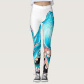 Blauer Oktopus auf weißem Tinte Leggings (Vorderseite)