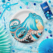 Blauer Oktopus auf weißem Tinte Pappteller (Party)