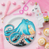 Blauer Oktopus auf weißem Tinte Pappteller (Party)