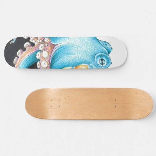 Blauer Oktopus auf weißem Tinte Skateboard (Horizontal)