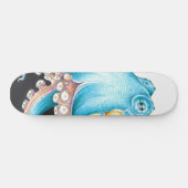 Blauer Oktopus auf weißem Tinte Skateboard (Horizontal)