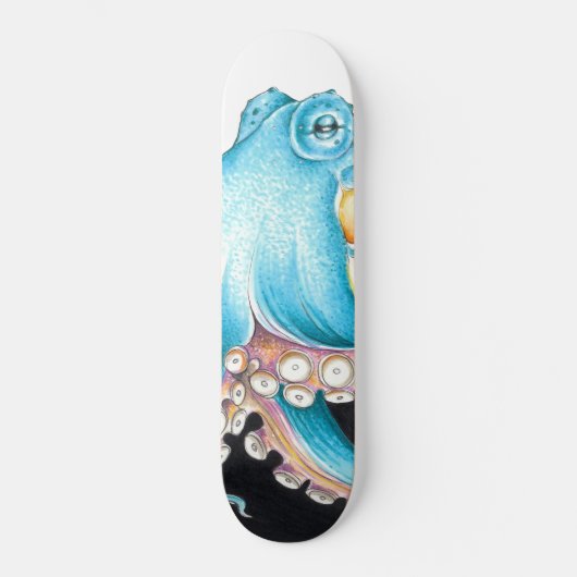 Blauer Oktopus auf weißem Tinte Skateboard (Vorderseite)