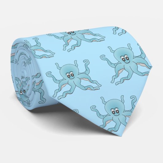 Blauer Oktopus-Design Krawatte (Gerollt)