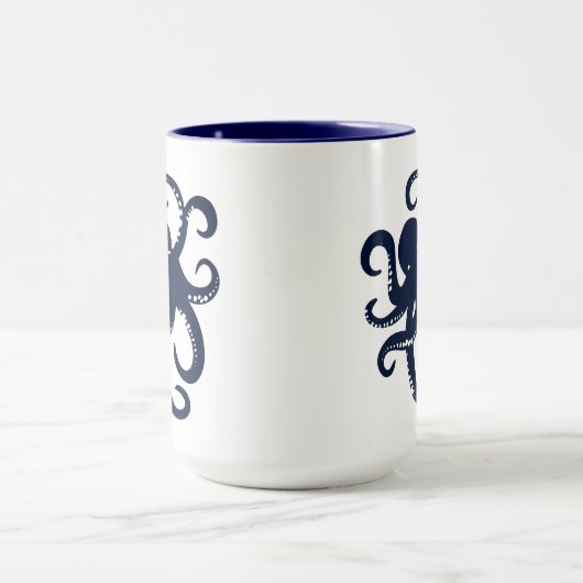 Blauer Oktopus Einfache Illustration Tasse (Zentrum)