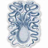 Blauer Oktopus Graphischer Vintager Zeichn Aufkleber (Vorderseite)