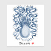 Blauer Oktopus Graphischer Vintager Zeichn Aufkleber (Blatt)