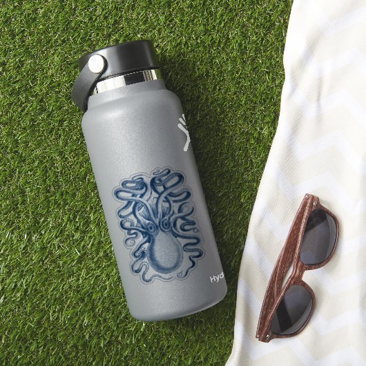 Blauer Oktopus Graphischer Vintager Zeichn Aufkleber (HydroFlask Insitu)