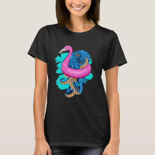 Blauer Oktopus in rosa Flamingo Schwimmbad Party S T-Shirt
