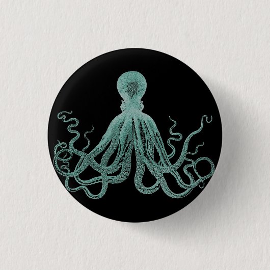Blauer Oktopus-Knopf Button (Vorderseite)