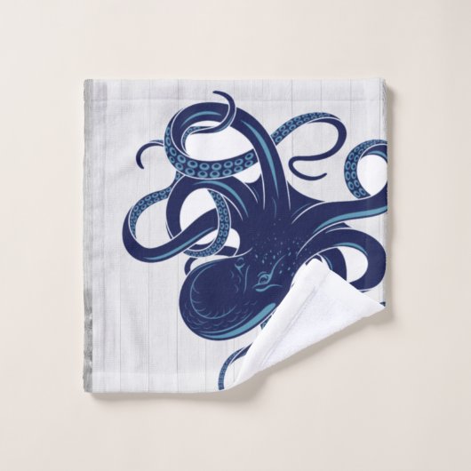 Blauer Oktopus Küste Weißes Holz Badhandtuch Set (Waschlappen)