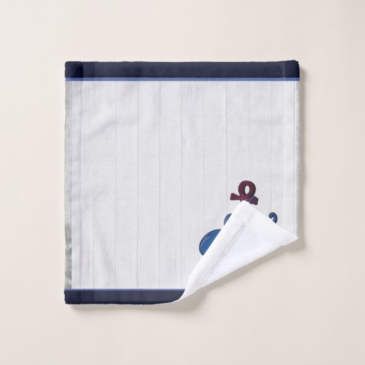 Blauer Oktopus Küstenstreifen Weißes Holz Wasserba Badhandtuch Set (Waschlappen)