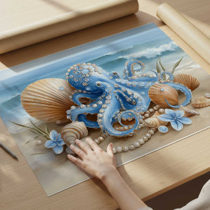 Blauer Oktopus-Küstenwand-Kunst Druck   Wandposter Poster