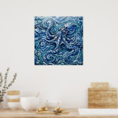 Blauer Oktopus Meer Leben Poster (Küche)