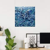 Blauer Oktopus Meer Leben Poster (Heimbüro)