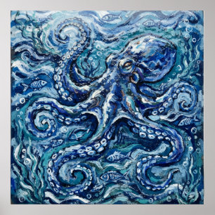 Blauer Oktopus Meer Leben Poster