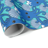 Blauer Oktopus mit Schleifen-Geschenkpapier Geschenkpapier (Rolleneckpunkt)