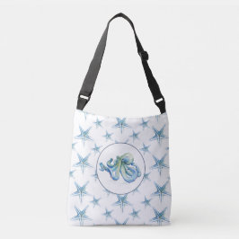 Blauer Oktopus und Meeresfrüchte Tragetaschen Mit Langen Trägern