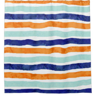 Blauer orange Aquarell-Streifen-Duschvorhang Duschvorhang