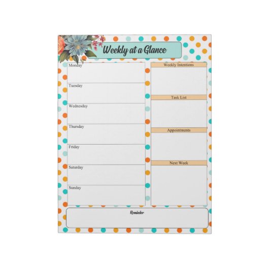 Blauer Orange blaue Polka Punkte_ Woche auf einen Notizblock (Rotiert)