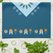 Blauer Orange Blume Folk Geschirrtuch (Gefaltet)