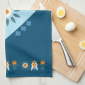 Blauer Orange Blume Folk Geschirrtuch (Viertel Falte)