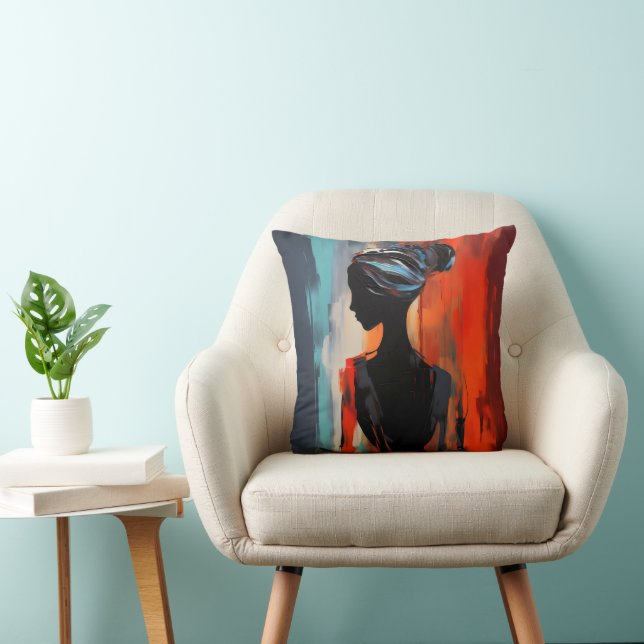 Blauer Orange Frauen Abstrakt Kissen (Stuhl )