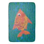 Blauer orange gelber Niedlicher Fisch auf blaugrün Badematte (Vorderseite Vertikal)