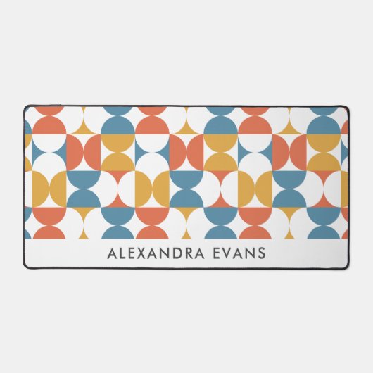 Blauer orange Gelber Retro Print MONOGRAMM Schreibtischunterlage (Vorderseite)