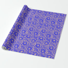Blauer Orange Mittelalterliche Einzigartiges Blume Geschenkpapier