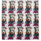 Blauer Orange Pit Bull Grafik Design Duschvorhang (Vorderseite)