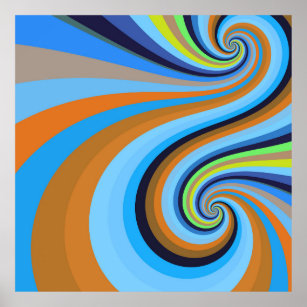 Blauer Orange Retro Dizzy Vortex Spiral Wirbel Poster