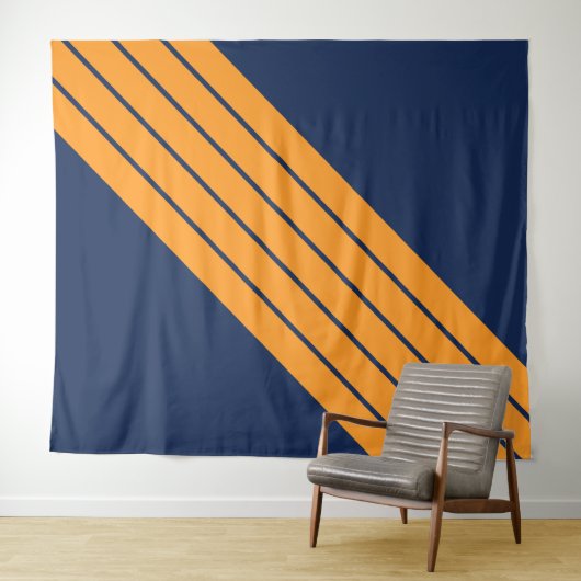 Blauer Orange Streifen 70er 80er Retro Racing Stre Wandteppich (Beispiel (Horizontal))