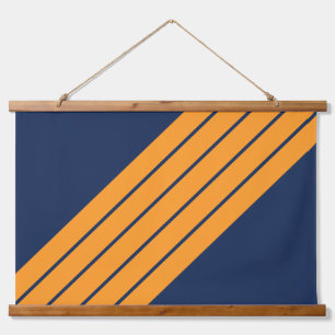 Blauer Orange Streifen 70er 80er Retro Racing Stre Wandteppich Mit Holzrahmen