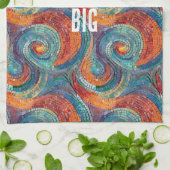 Blauer Orange Swirl Geschirrtuch (Gefaltet)