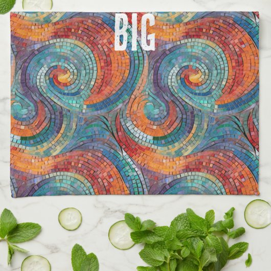 Blauer Orange Swirl Geschirrtuch (Gefaltet)