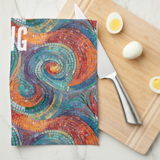 Blauer Orange Swirl Geschirrtuch (Viertel Falte)