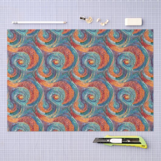 Blauer Orange Swirl Seidenpapier (Handwerk)