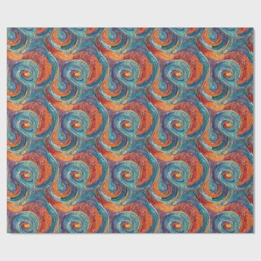 Blauer Orange Türkis Swirl Geschenkpapier (Flach)