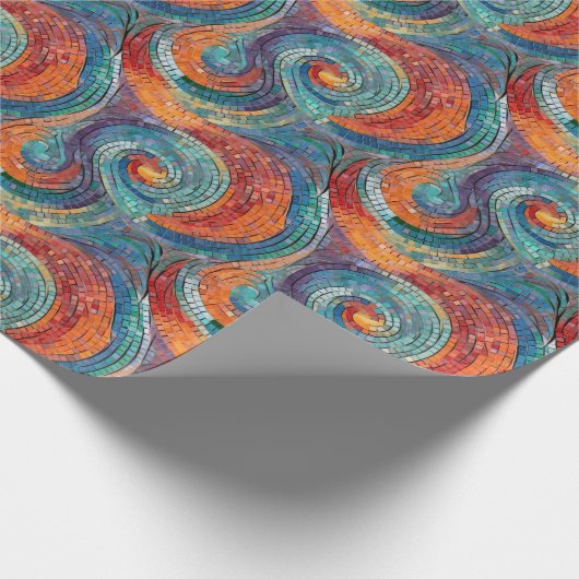 Blauer Orange Türkis Swirl Geschenkpapier (Ecke)