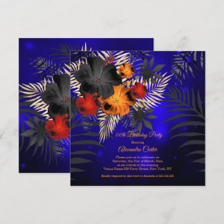 Blauer Orangefarbener Hibiskus Floral Geburtstag Einladung