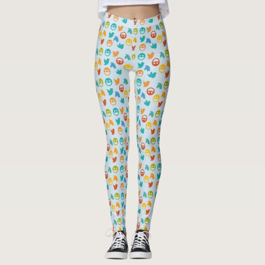 Blauer Orangen Gelbgrüner Twitter Bird Leggings (Vorderseite)