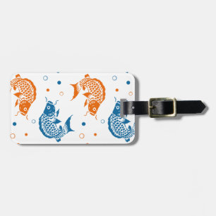 Blauer Orangen Sommer Japanischer Koi Fisch Gepäckanhänger