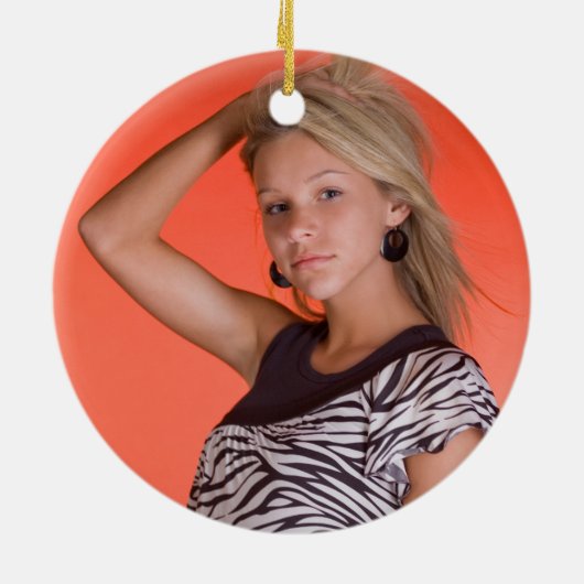 Blauer Orangentypografie-Abschluss Keramik Ornament (Hinten)