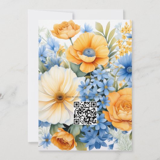 Blauer Oranger Frühling Hochzeit Einladung (Rückseite)